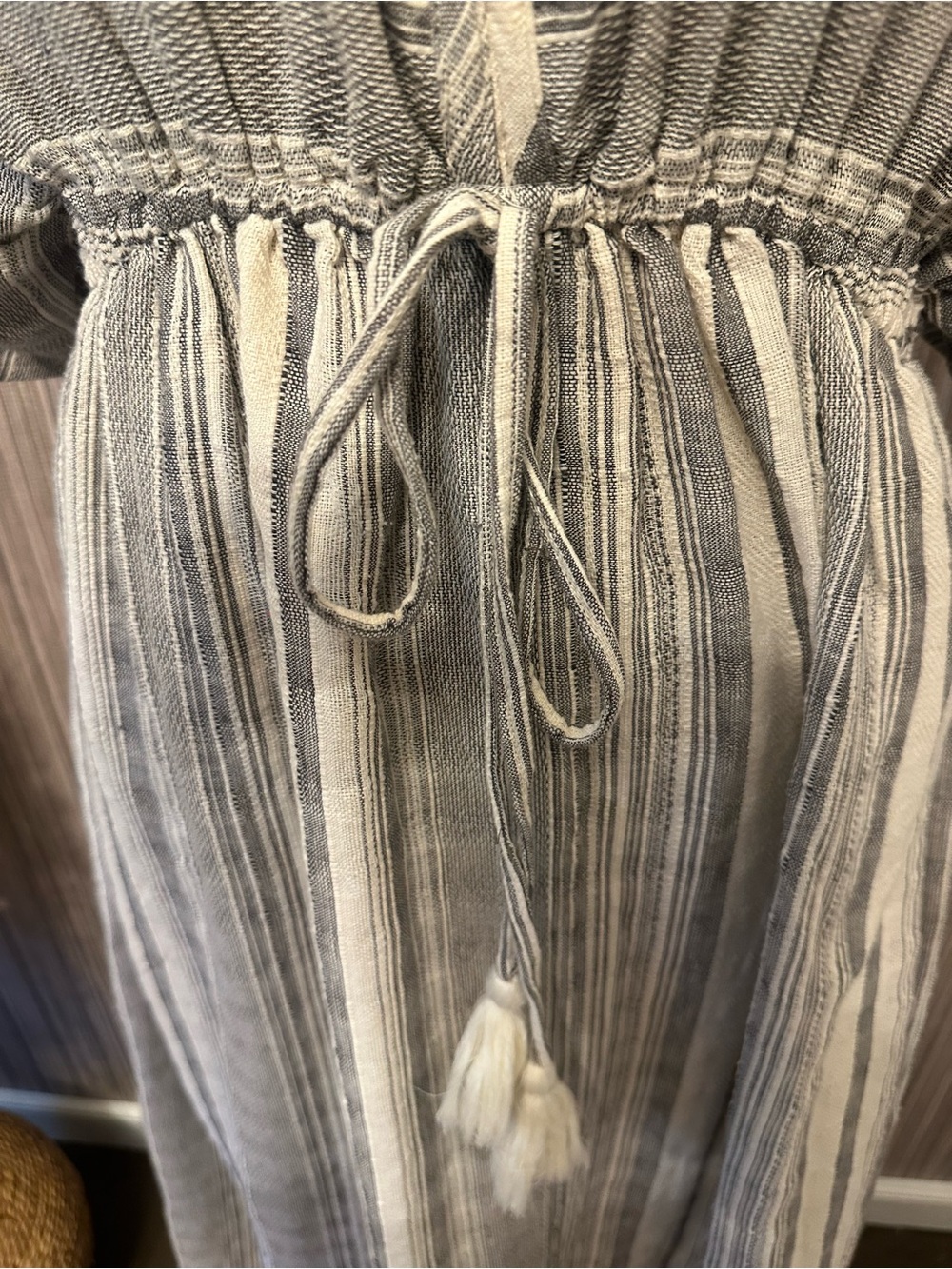 World Market Boho Striped Maxi Dress Tassel Tie Cotton L/XL - Picture 6 of 12
